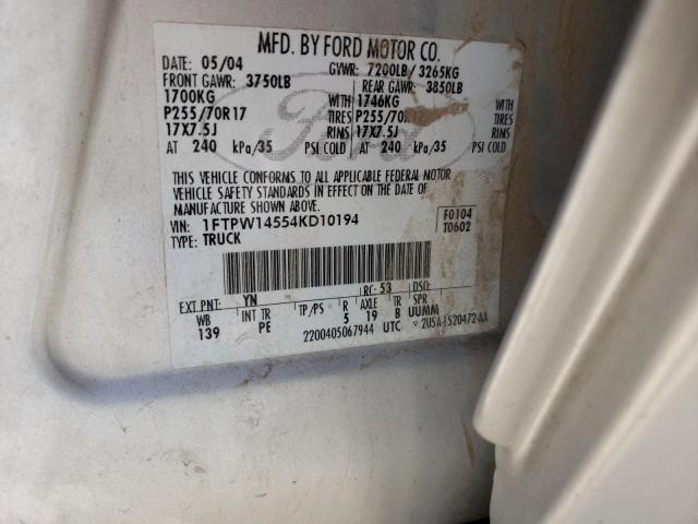 Photo 10 from auction – 2004 FORD F150 SUPER with VIN 1FTPW14554KD10194