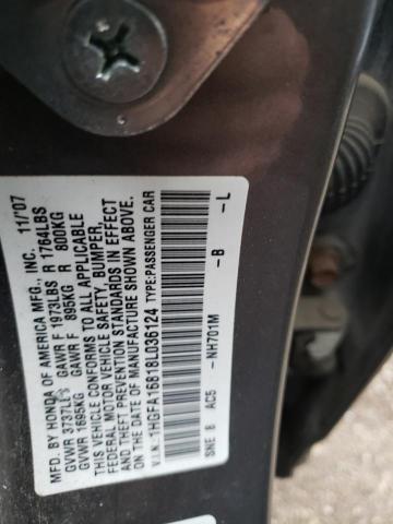 Photo 10 from auction – 2008 HONDA CIVIC EX with VIN 1HGFA16818L036124