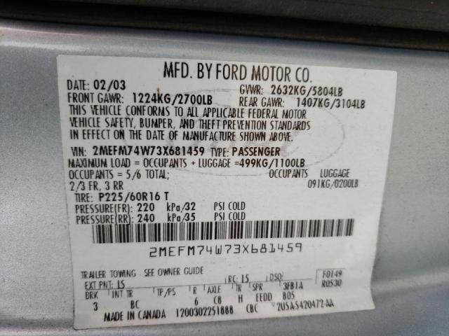 Photo 10 from auction – 2003 MERCURY GRAND MARQ with VIN 2MEFM74W73X681459