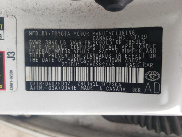 Photo 10 from auction – 2010 TOYOTA COROLLA BA with VIN 2T1BU4EE4AC292445