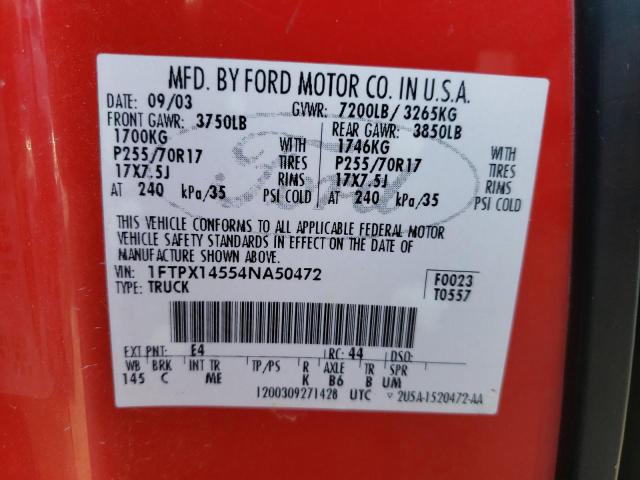 Photo 10 from auction – 2004 FORD F150 with VIN 1FTPX14554NA50472