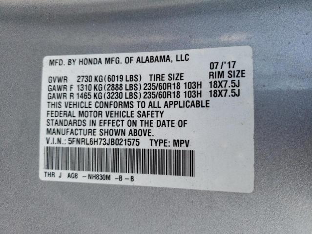 Photo 10 from auction – 2018 HONDA ODYSSEY EX with VIN 5FNRL6H73JB021575