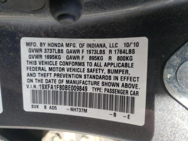 Photo 10 from auction – 2011 HONDA CIVIC EX with VIN 19XFA1F80BE009849