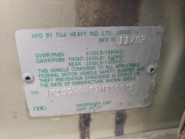 Photo 10 from auction – 2003 SUBARU FORESTER 2 with VIN JF1SG65693H750495