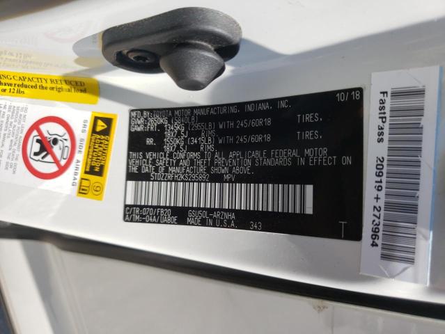 Photo 10 from auction – 2019 TOYOTA HIGHLANDER with VIN 5TDZZRFH2KS295892
