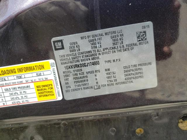 Photo 10 from auction – 2016 GMC ACADIA SLT with VIN 1GKKVRKD0GJ174660