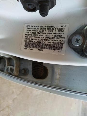 Photo 10 from auction – 2015 HONDA CIVIC SE with VIN 19XFB2F73FE087316