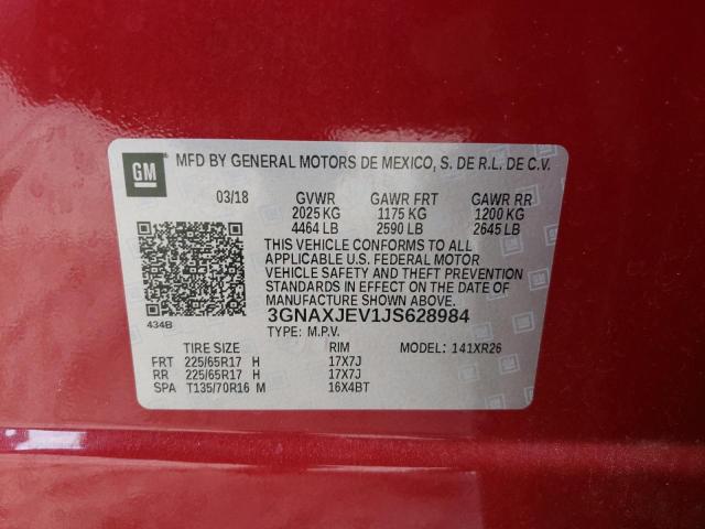 Photo 10 from auction – 2018 CHEVROLET EQUINOX LT with VIN 3GNAXJEV1JS628984
