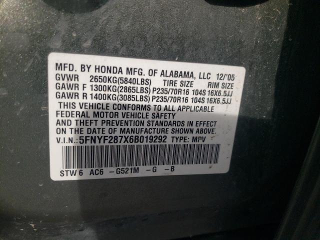 Photo 10 from auction – 2006 HONDA PILOT EX with VIN 5FNYF287X6B019292