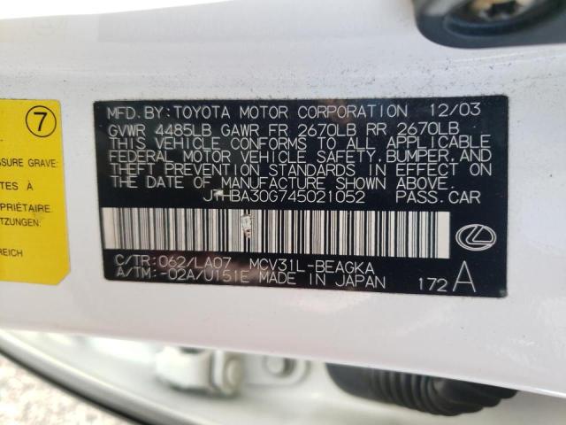 Photo 10 from auction – 2004 LEXUS ES 330 with VIN JTHBA30G745021052