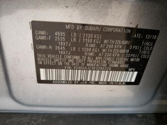 Photo 10 from auction – 2019 SUBARU OUTBACK 2. with VIN 4S4BSAJC3K3286229