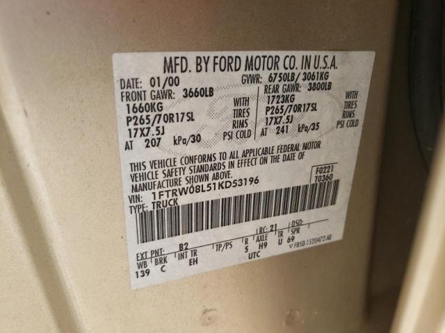 Photo 10 from auction – 2001 FORD F150 SUPER with VIN 1FTRW08L51KD53196
