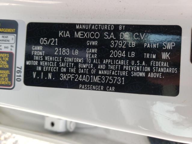 Photo 10 from auction – 2021 KIA FORTE FE with VIN 3KPF24AD1ME375731