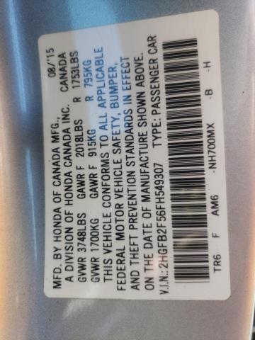 Photo 10 from auction – 2015 HONDA CIVIC LX with VIN 2HGFB2F56FH549307