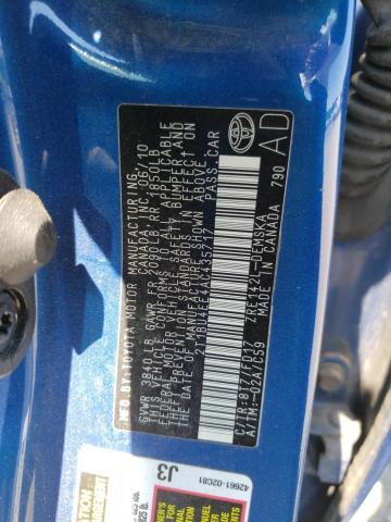 Photo 10 from auction – 2010 TOYOTA COROLLA BA with VIN 2T1BU4EE4AC435717