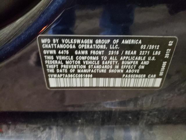Photo 10 from auction – 2012 VOLKSWAGEN PASSAT S with VIN 1VWAP7A36CC051696