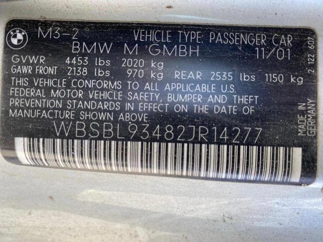 Photo 10 from auction – 2002 BMW M3 with VIN WBSBL93482JR14277