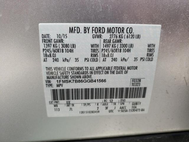 Photo 10 from auction – 2016 FORD EXPLORER with VIN 1FM5K7B86GGB41566