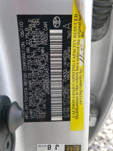 Photo 10 from auction – 2010 TOYOTA PRIUS with VIN JTDKN3DU0A5177645