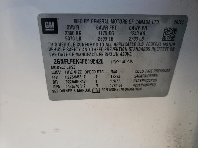 Photo 10 from auction – 2015 CHEVROLET EQUINOX LT with VIN 2GNFLFEK4F6196420