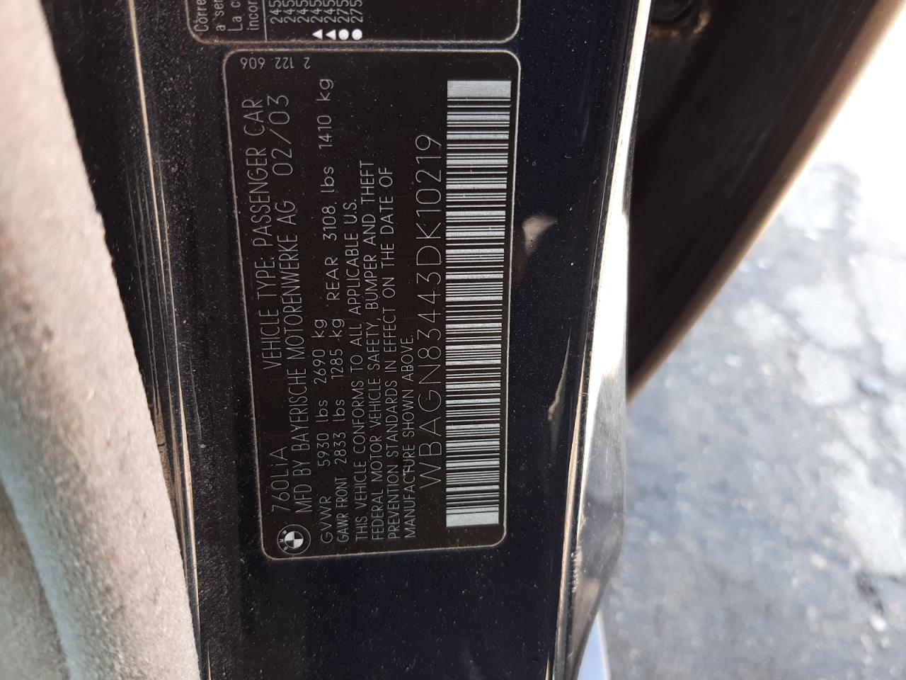 Фото 11 с аукциона – 2003 BMW 760 LI с VIN WBAGN83443DK10219