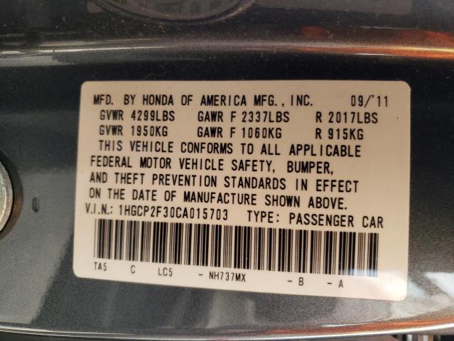 Photo 10 from auction – 2012 HONDA ACCORD LX with VIN 1HGCP2F30CA015703