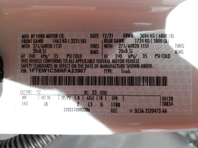 Photo 10 from auction – 2022 FORD F150 SUPER with VIN 1FTEW1C58NFA23967