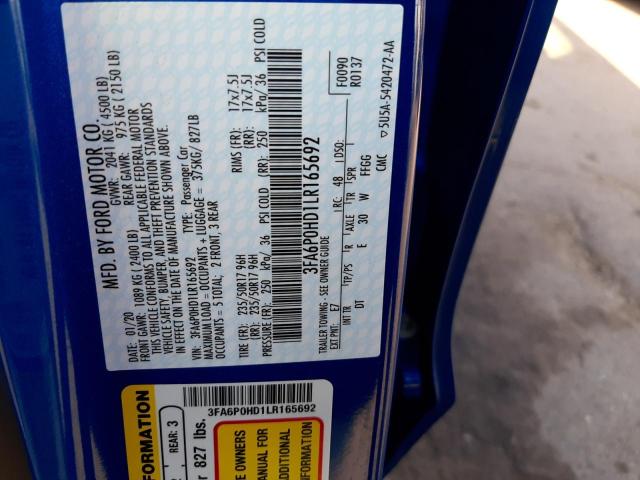 Photo 10 from auction – 2020 FORD FUSION SE with VIN 3FA6P0HD1LR165692