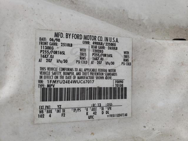 Photo 10 from auction – 1998 FORD EXPLORER with VIN 1FMYU24E4WUC67017
