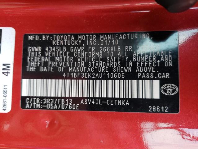 Photo 10 from auction – 2010 TOYOTA CAMRY BASE with VIN 4T1BF3EK2AU110606