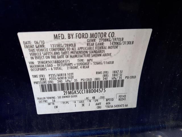Photo 10 from auction – 2011 FORD FLEX SEL with VIN 2FMGK5CC1BBD04575