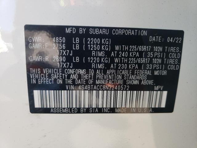 Photo 10 from auction – 2022 SUBARU OUTBACK PR with VIN 4S4BTACC8N3240572