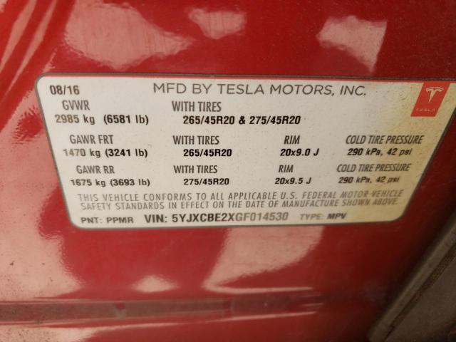 Photo 10 from auction – 2016 TESLA MODEL X with VIN 5YJXCBE2XGF014530