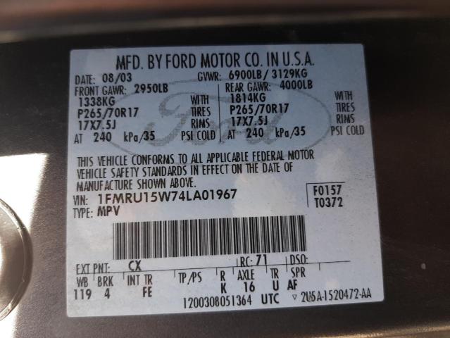 Zdjęcie 10 z aukcji – 2004 FORD EXPEDITION z VIN 1FMRU15W74LA01967