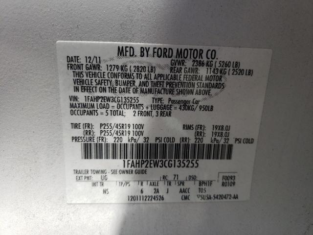 Photo 10 from auction – 2012 FORD TAURUS SEL with VIN 1FAHP2EW3CG135255
