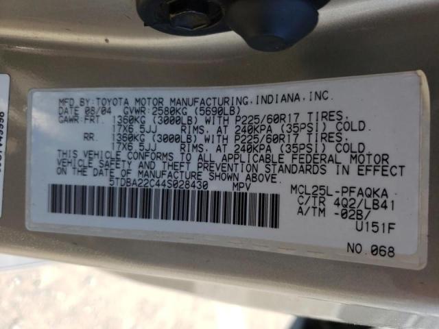 Photo 10 from auction – 2004 TOYOTA SIENNA XLE with VIN 5TDBA22C44S028430