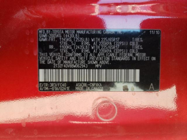 Photo 10 from auction – 2011 TOYOTA RAV4 with VIN 2T3ZF4DV8BW062943