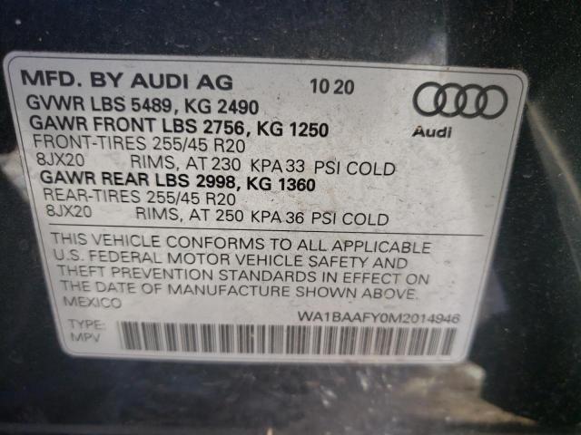 Photo 10 from auction – 2021 AUDI Q5 PREMIUM with VIN WA1BAAFY0M2014946