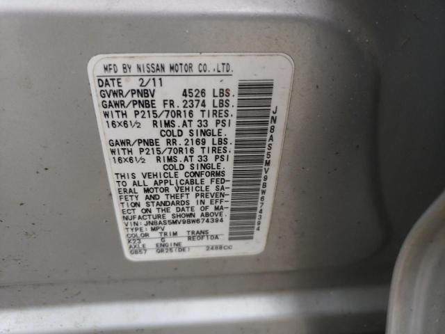 Photo 10 from auction – 2011 NISSAN ROGUE with VIN JN8AS5MV9BW674394
