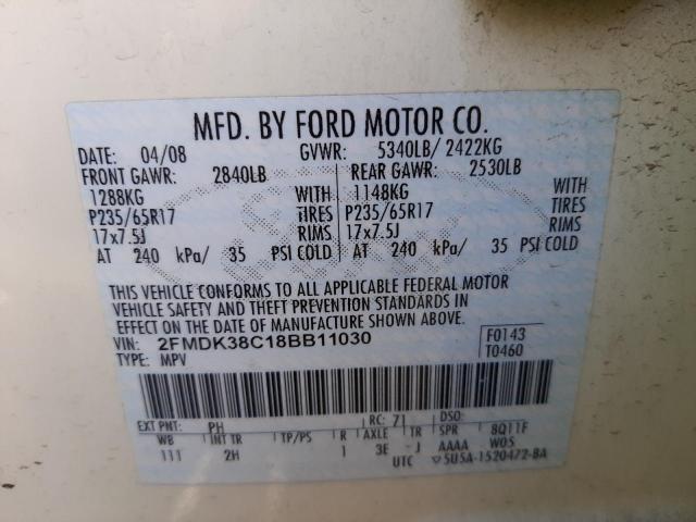 Photo 10 from auction – 2008 FORD EDGE SEL with VIN 2FMDK38C18BB11030