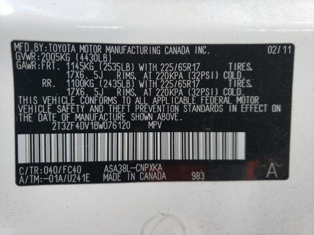 Photo 10 from auction – 2011 TOYOTA RAV4 with VIN 2T3ZF4DV1BW076120