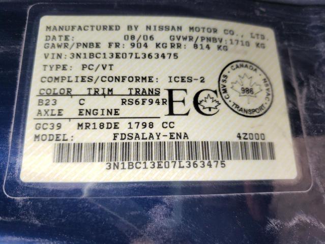 Photo 10 from auction – 2007 NISSAN VERSA S with VIN 3N1BC13E07L363475