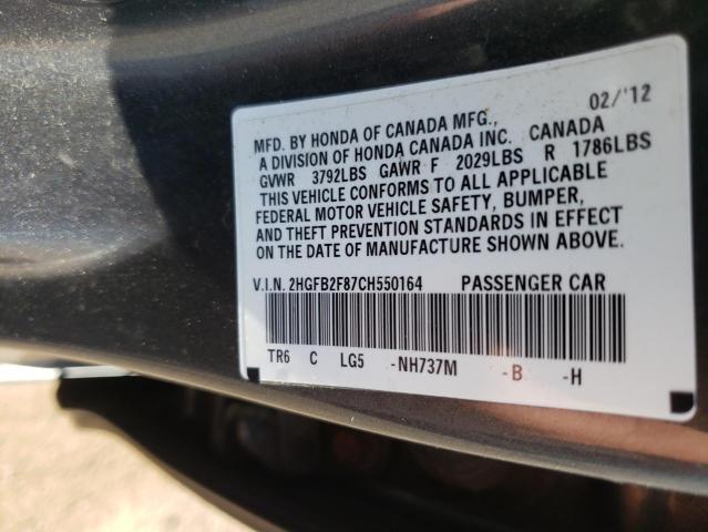 Photo 10 from auction – 2012 HONDA CIVIC EX with VIN 2HGFB2F87CH550164