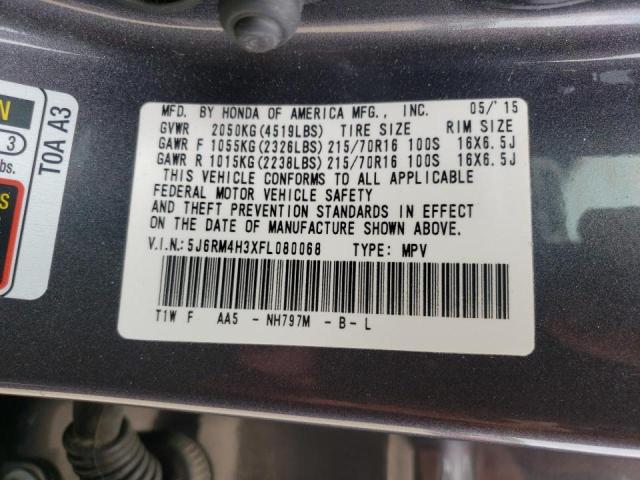 Photo 10 from auction – 2015 HONDA CR-V LX with VIN 5J6RM4H3XFL080068