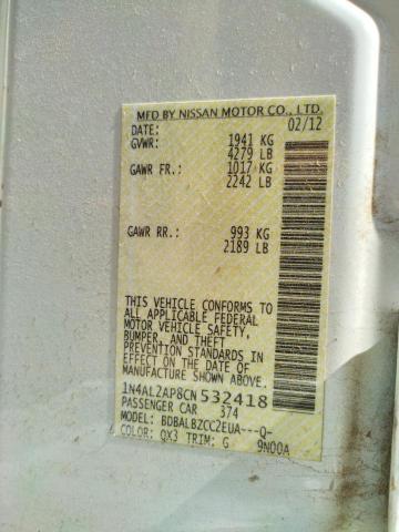 Photo 10 from auction – 2012 NISSAN ALTIMA BAS with VIN 1N4AL2AP8CN532418