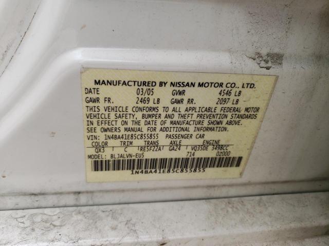 Photo 10 from auction – 2005 NISSAN MAXIMA SE with VIN 1N4BA41E85C855855