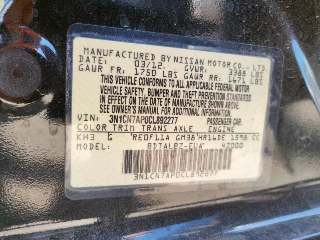 NISSAN VERSA S 2012 z numerem VIN 3N1CN7AP0CL892277 - Zdjęcie z aukcji