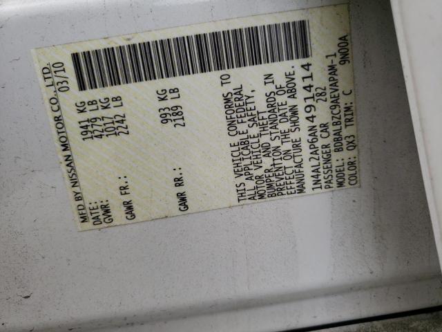 Photo 10 from auction – 2010 NISSAN ALTIMA BAS with VIN 1N4AL2AP6AN491414