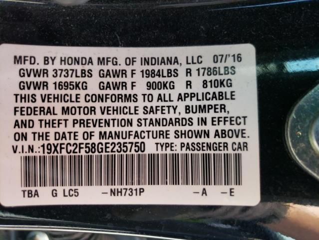 Photo 10 from auction – 2016 HONDA CIVIC LX with VIN 19XFC2F58GE235750