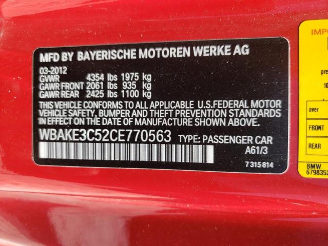 Photo 10 from auction – 2012 BMW 328 I with VIN WBAKE3C52CE770563